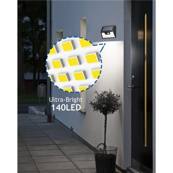 Solar Motion Sensor Lights Outdoor 140 LED Waterproof Security Fence Yard Deck - Picture 6 of 7